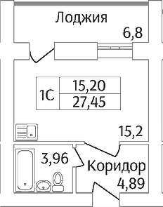 Планировка студии 24.05 м² в ЖК «Дивногорский»