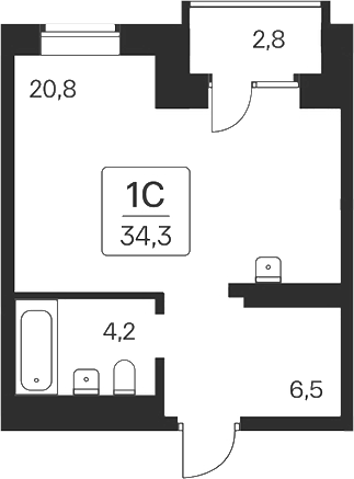 Планировка студия 31.50 м² в ЖК «Расцветай на Красном»