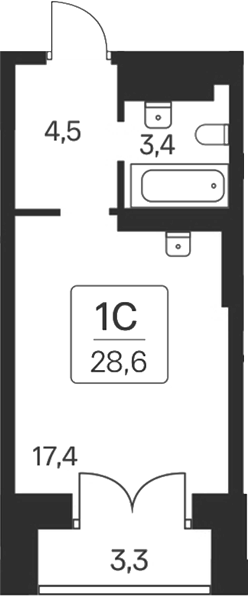 Планировка студии 25.30 м² в ЖК «Расцветай на Красном»