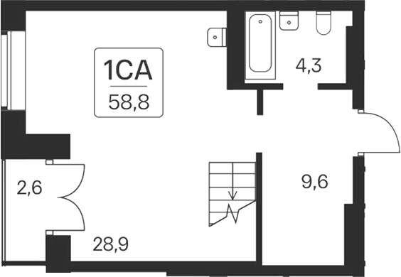 Планировка 2е-к. квартира 53.60 м² в ЖК «Расцветай на Красном»
