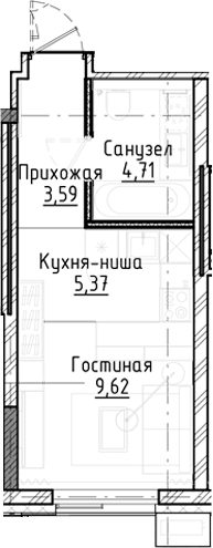 Планировка студии 23.30 м² в ЖК «Город на озере»