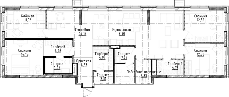 Планировка 5е-к.кв 144.40 м² в ЖК «Город на озере»