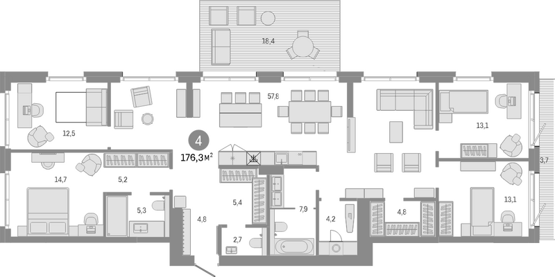 Планировка своб. план. 154.30 м² в ЖК «Город на озере»
