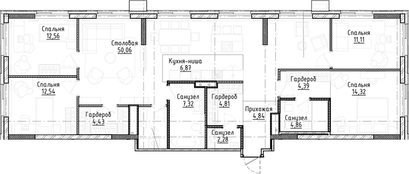 Планировка 5е-к.кв 144.28 м² в ЖК «Город на озере»