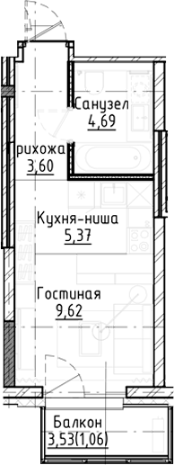 Планировка студии 23.28 м² в ЖК «Город на озере»