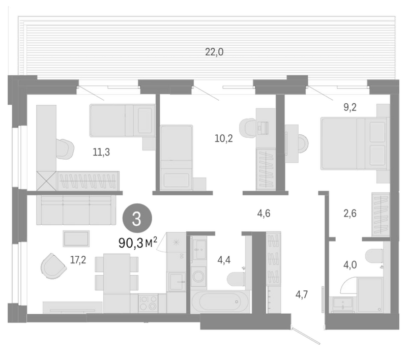 Планировка 4е-к.кв 68.30 м² в ЖК «Город на озере»
