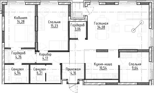 Планировка 4е-к.кв 111.05 м² в ЖК «Город на озере»