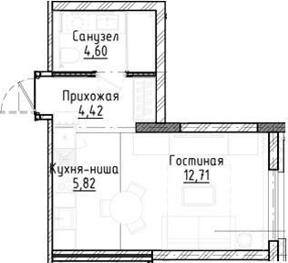 Планировка студии 27.60 м² в ЖК «Город на озере»