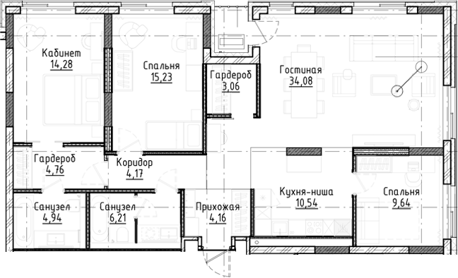 Планировка 4е-к.кв 111.05 м² в ЖК «Город на озере»