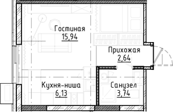 Планировка студии 28.50 м² в ЖК «Город на озере»