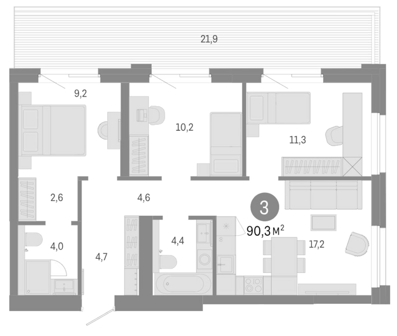 Планировка 4е-к.кв 68.40 м² в ЖК «Город на озере»