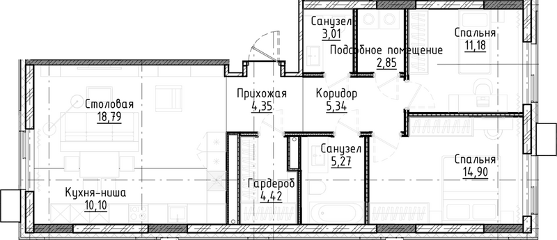 Планировка 3е-к. квартира 80.20 м² в ЖК «Город на озере»