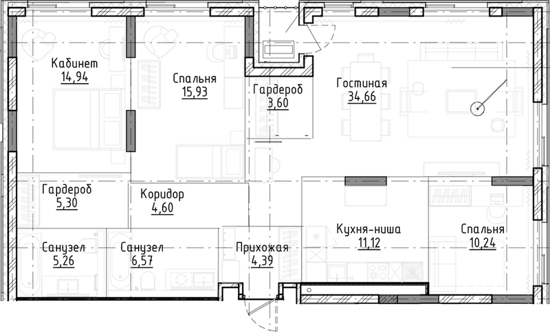 Планировка своб. план. 116.65 м² в ЖК «Город на озере»