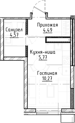 Планировка студии 25.10 м² в ЖК «Город на озере»