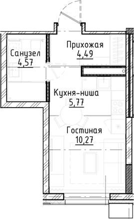 Планировка студии 25.10 м² в ЖК «Город на озере»