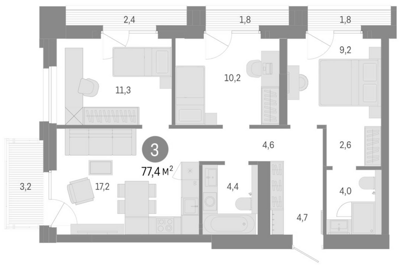 Планировка 4е-к. квартира 68.20 м² в ЖК «Город на озере»