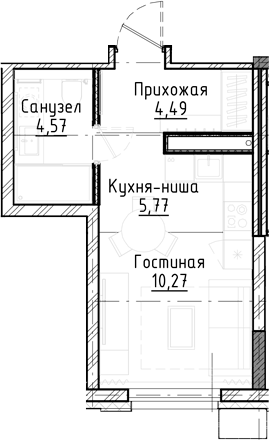 Планировка студии 25.10 м² в ЖК «Город на озере»