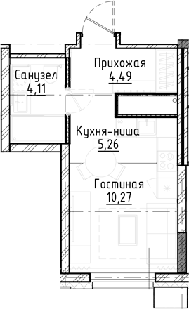Планировка студии 24.13 м² в ЖК «Город на озере»
