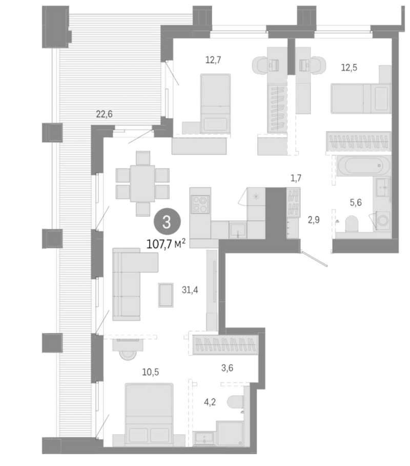 Планировка своб. план. 85.10 м² в ЖК «Город на озере»