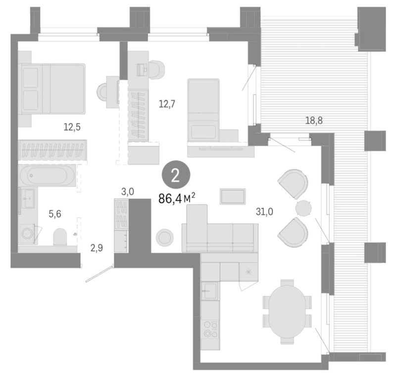 Планировка своб. план. 67.60 м² в ЖК «Город на озере»