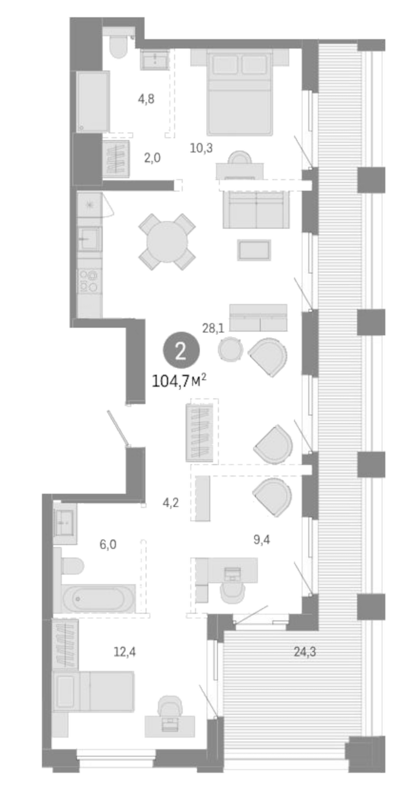 Планировка своб. план. 80.40 м² в ЖК «Город на озере»