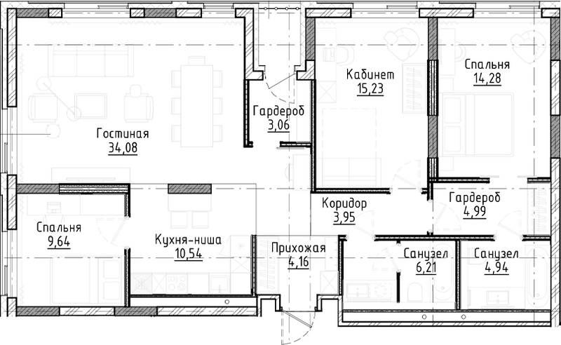 Планировка 4е-к.кв 111.08 м² в ЖК «Город на озере»
