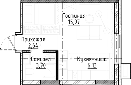 Планировка студия 28.44 м² в ЖК «Город на озере»