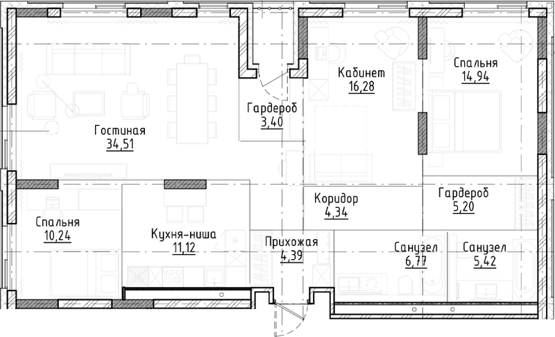 Планировка своб. план. 116.61 м² в ЖК «Город на озере»