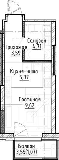 Планировка студии 23.25 м² в ЖК «Город на озере»