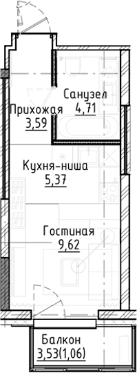 Планировка студии 23.27 м² в ЖК «Город на озере»