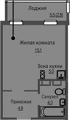 Планировка студии 29.20 м² в ЖК «Новый Бронный»