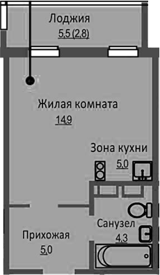 Планировка студия 29.20 м² в ЖК «Новый Бронный»