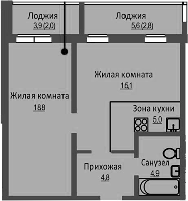 Планировка 2е-к.кв 48.60 м² в ЖК «Новый Бронный»