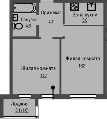 Планировка 2е-к.кв 45.20 м² в ЖК «Новый Бронный»