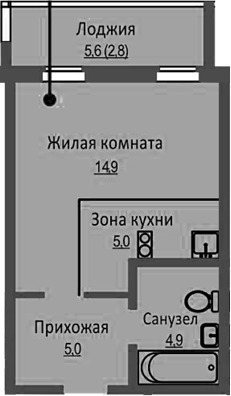 Планировка студия 29.80 м² в ЖК «Новый Бронный»