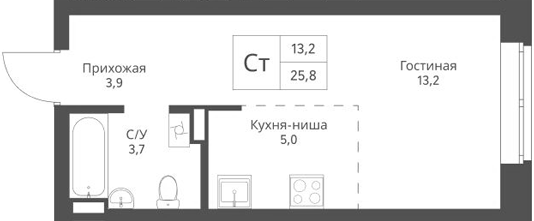 Планировка студии 25.80 м² в ЖК «Экоград 12 дворов»