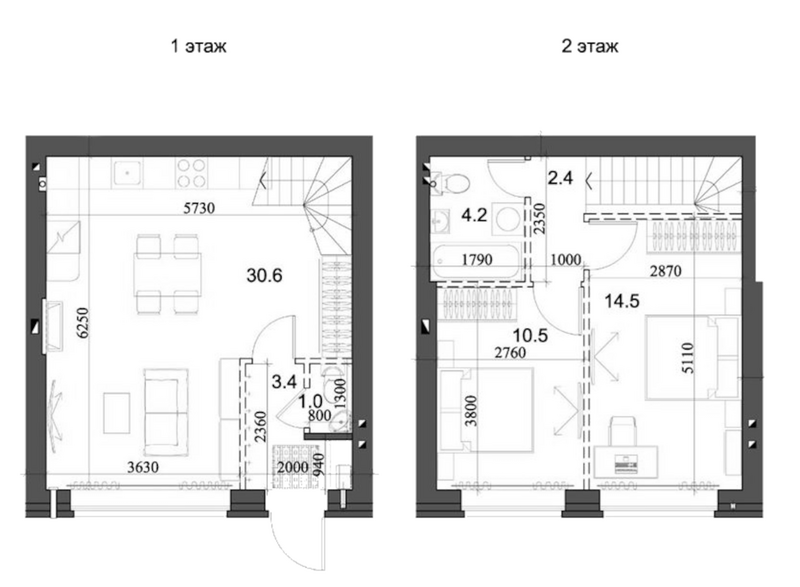 Планировка таунхаус 67.74 м² в ЖК «Коттеджный поселок Березки Элитный»