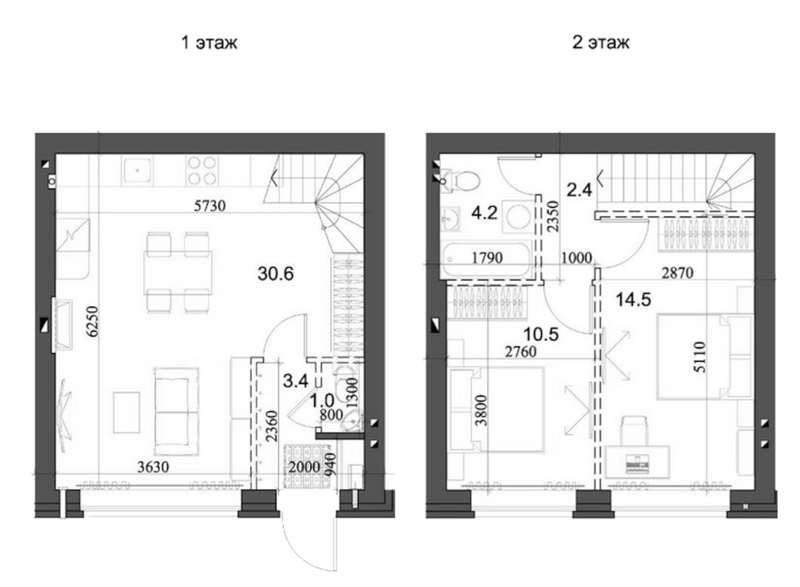 Планировка таунхаус 67.74 м² в ЖК «Коттеджный поселок Березки Элитный»