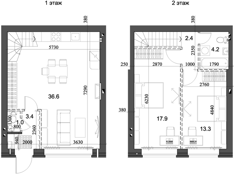 Планировка таунхаус 79.93 м² в ЖК «Коттеджный поселок Березки Элитный»