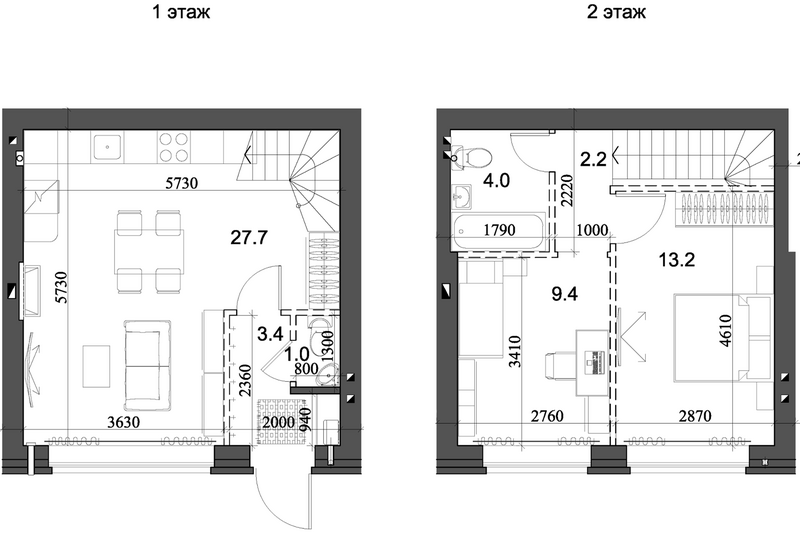 Планировка таунхаус 61.99 м² в ЖК «Коттеджный поселок Березки Элитный»