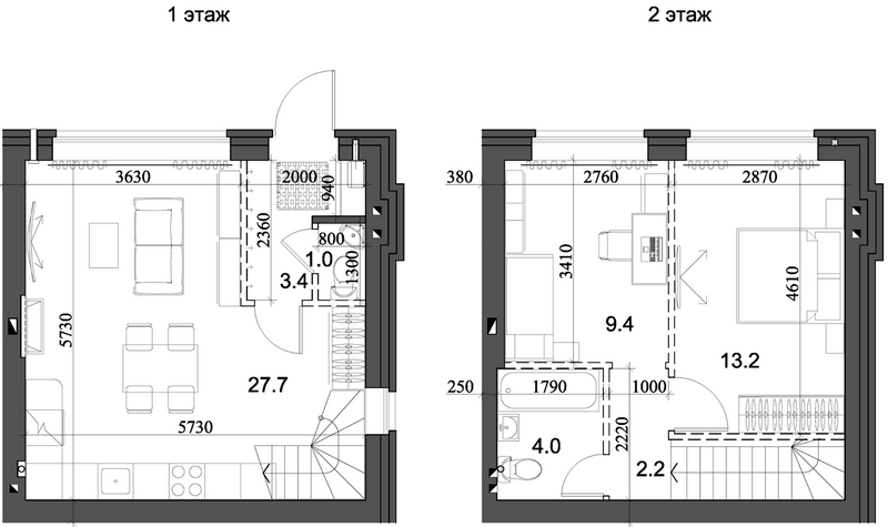 Планировка таунхаус 61.99 м² в ЖК «Коттеджный поселок Березки Элитный»