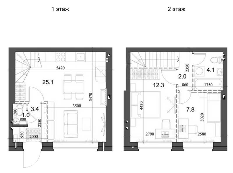 Планировка таунхаус 56.73 м² в ЖК «Коттеджный поселок Березки Элитный»