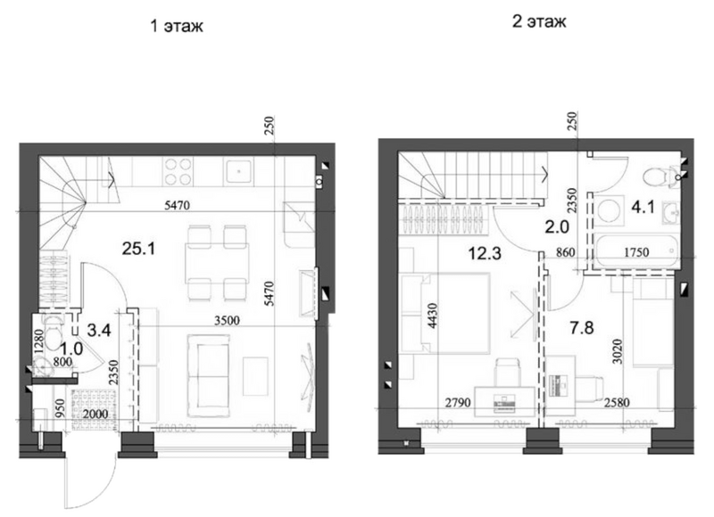 Планировка таунхаус 56.73 м² в ЖК «Коттеджный поселок Березки Элитный»