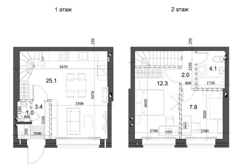 Планировка таунхаус 56.73 м² в ЖК «Коттеджный поселок Березки Элитный»