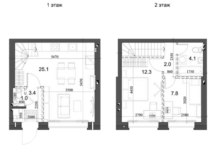 Планировка таунхаус 56.73 м² в ЖК «Коттеджный поселок Березки Элитный»