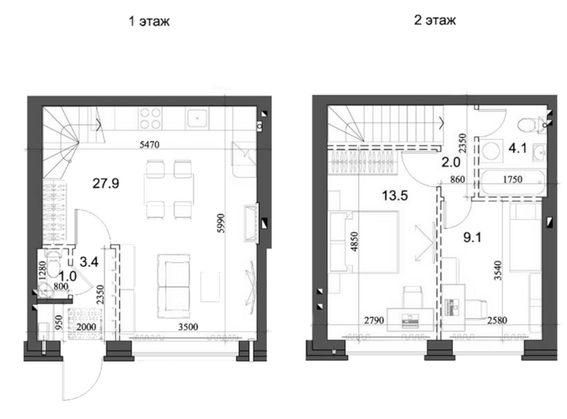 Планировка таунхаусы 62.08 м² в ЖК «Коттеджный поселок Березки Элитный»