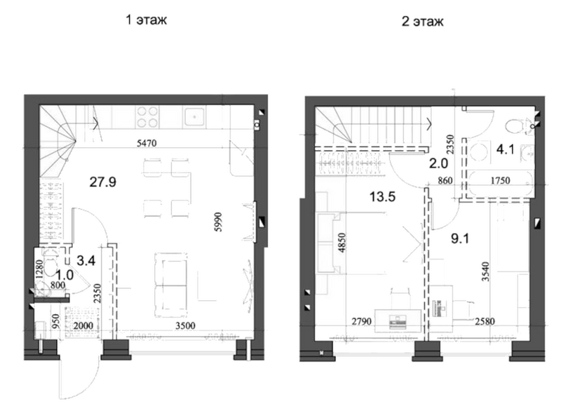Планировка таунхаус 62.08 м² в ЖК «Коттеджный поселок Березки Элитный»