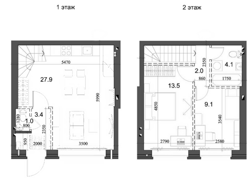 Планировка таунхаус 62.08 м² в ЖК «Коттеджный поселок Березки Элитный»
