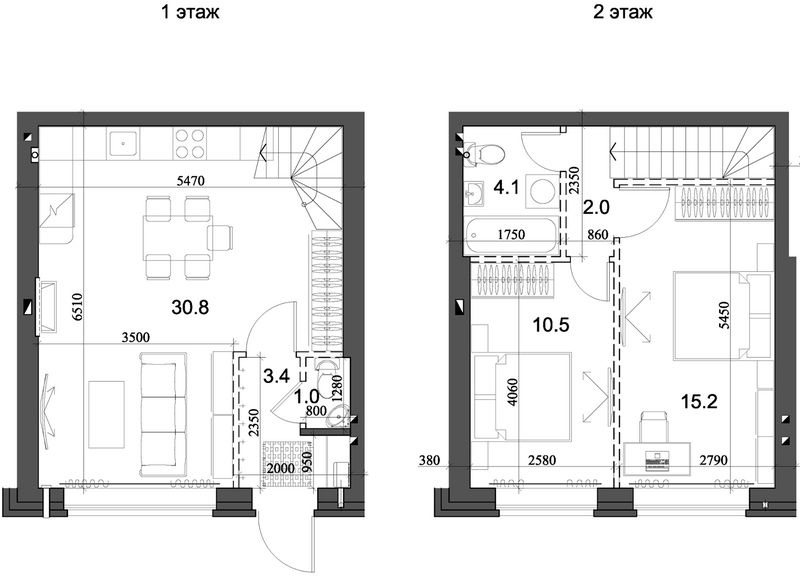 Планировка таунхаус 67.96 м² в ЖК «Коттеджный поселок Березки Элитный»
