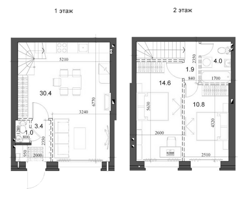 Планировка таунхаус 67.29 м² в ЖК «Коттеджный поселок Березки Элитный»